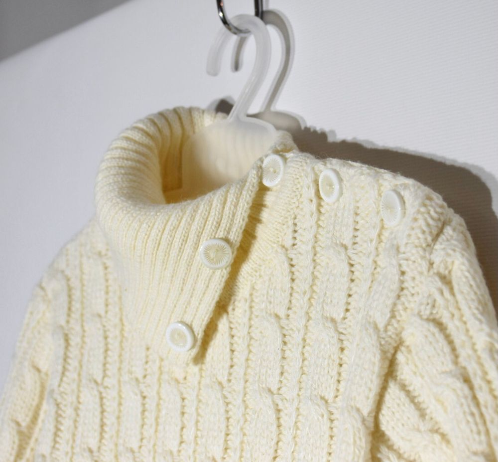 Дитячий светр Косичка з коміром молочний, 98-104, В'язане полотно