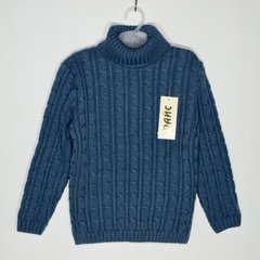 Детский свитер Косичка с воротником синий, Темно-синий, 110-116, Вязаное полотно
