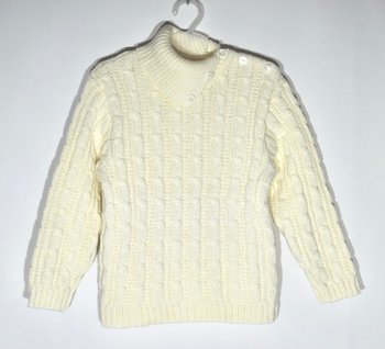 Детский свитер Косичка с воротником молочный, 98-104, Вязаное полотно