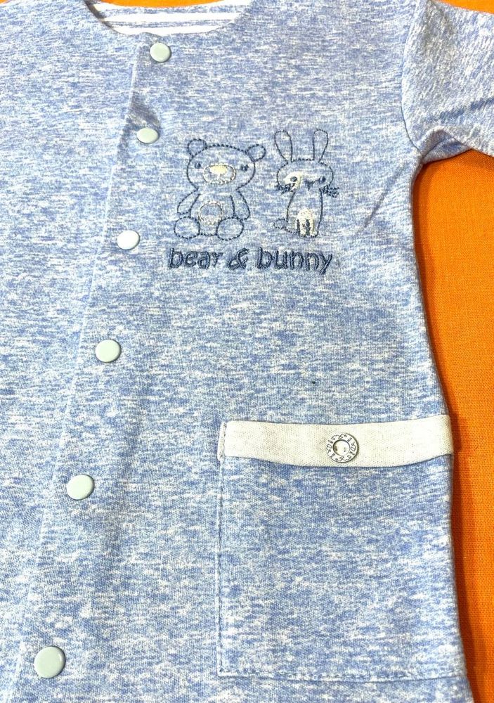Комбинезон с кармашками Bear & bunny голубой меланж, 62, Интерлок