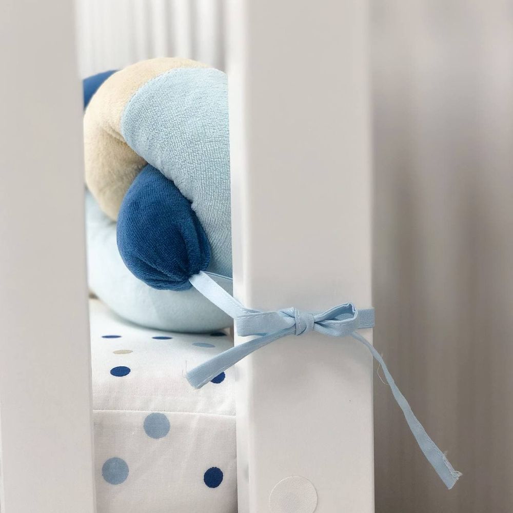 Бортик захист коса для дитячого ліжечка гірчиця блакитний джинс, бортики без постілі, Довжина коси 1.2 м