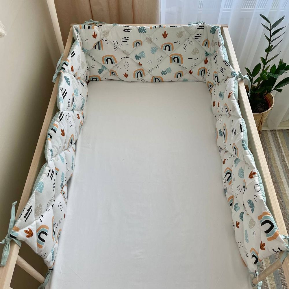 Стеганая защита в кроватку для новорожденных Rainbow, бортики без постели