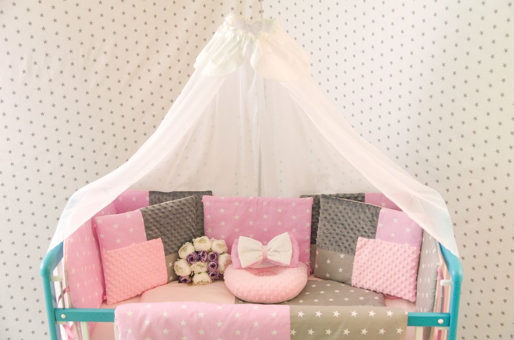 Набор в кроватку для новорожденных Эко3 Звезды розовые, без балдахина