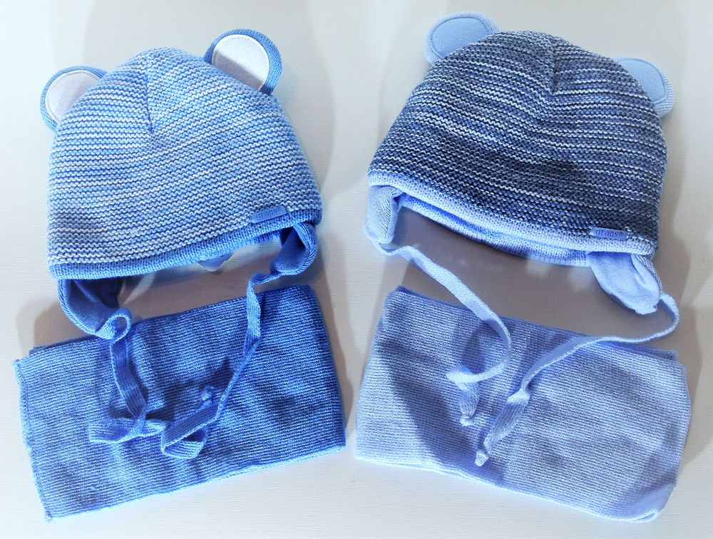 Теплая вязаная шапочка Мишутка для новорождённого , обхват головы 38 - 40 см, Вязаное полотно, Шапка
