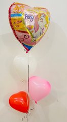 Композиция с шариками Поняша + 3 сердца, Разноцветный, 45 см, Детский День Рождения, На Выписку девочке, На подарок девочке, Иду в гости, Сердце, Композиции, букеты