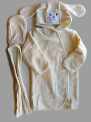 Детский махровый халат с капюшоном и рукавичкой, Молочный, 92-98, Махра
