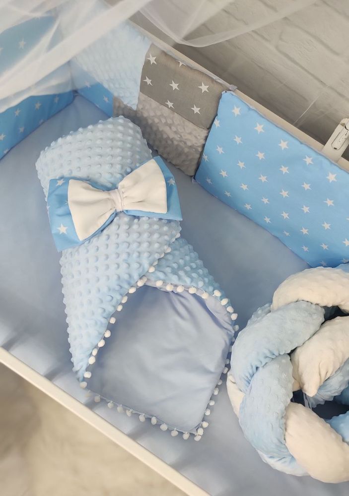 Комплект в дитяче ліжечко з балдахіном Зірочки блакитний