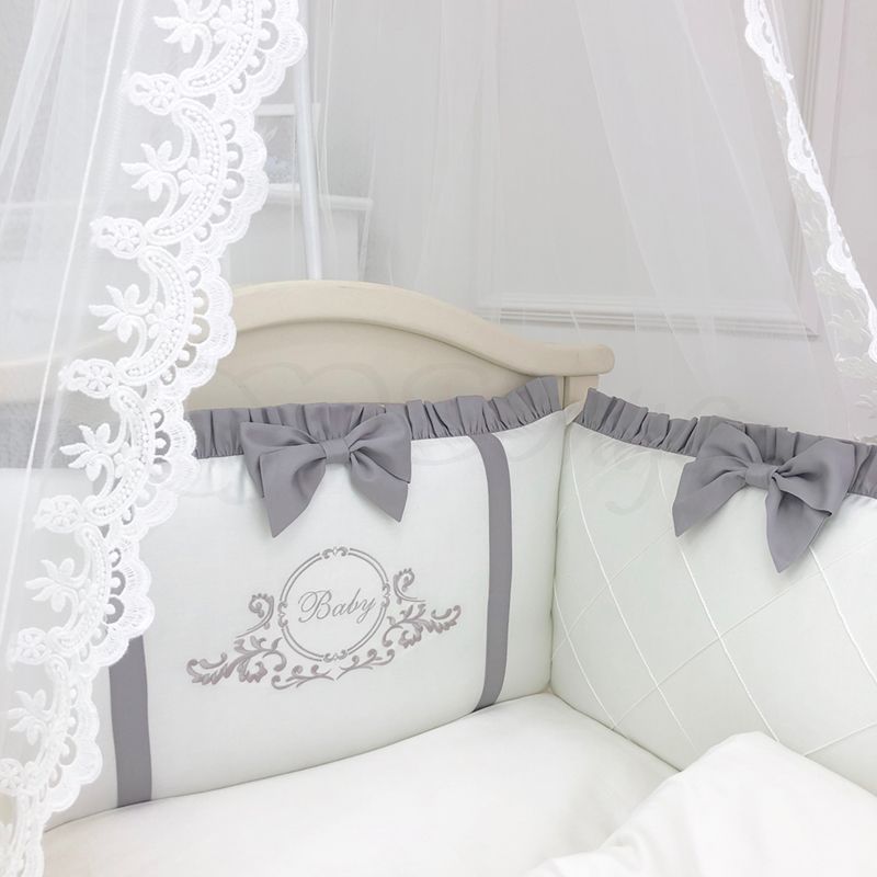 Сатиновое постельное белье с бортиками для новорожденных Beautiful серый, без балдахина