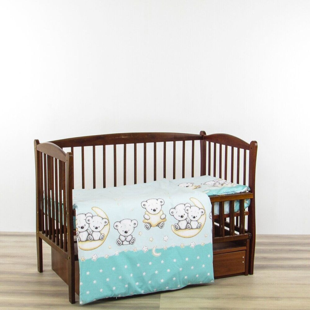 Комплект в дитяче ліжечко для новонароджених 6 предметів Мішутка блакитний