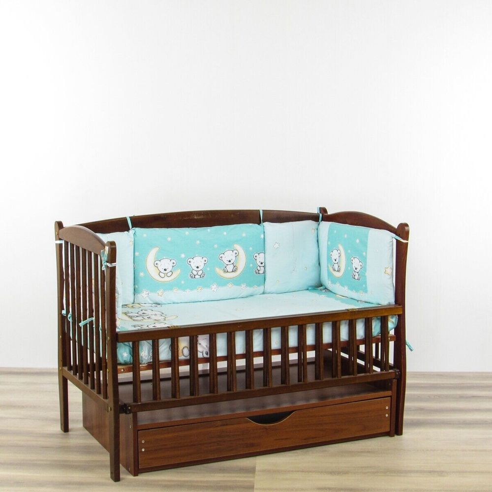 Комплект в детскую кроватки для новорожденных 6 предметов Мишутка голубой