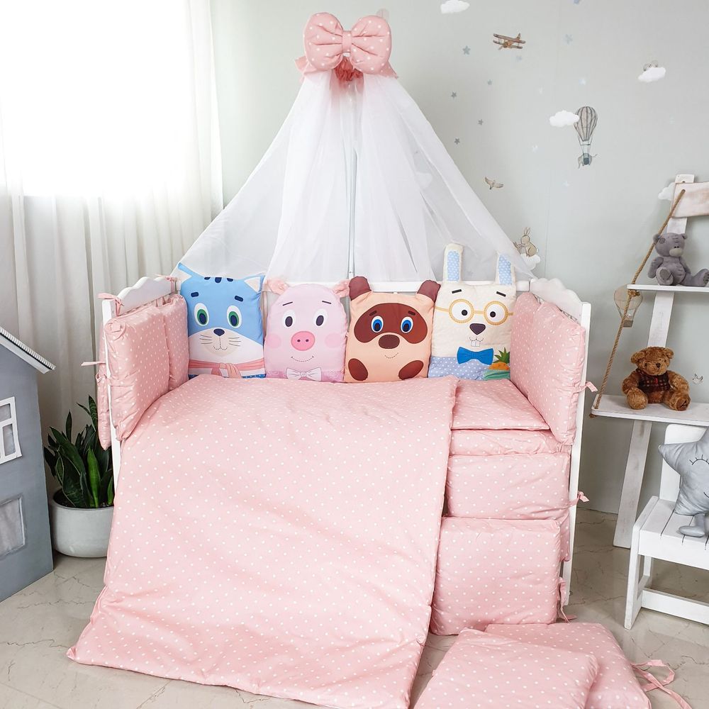 Комплект в ліжечко з бортиками Звірятка рожевий