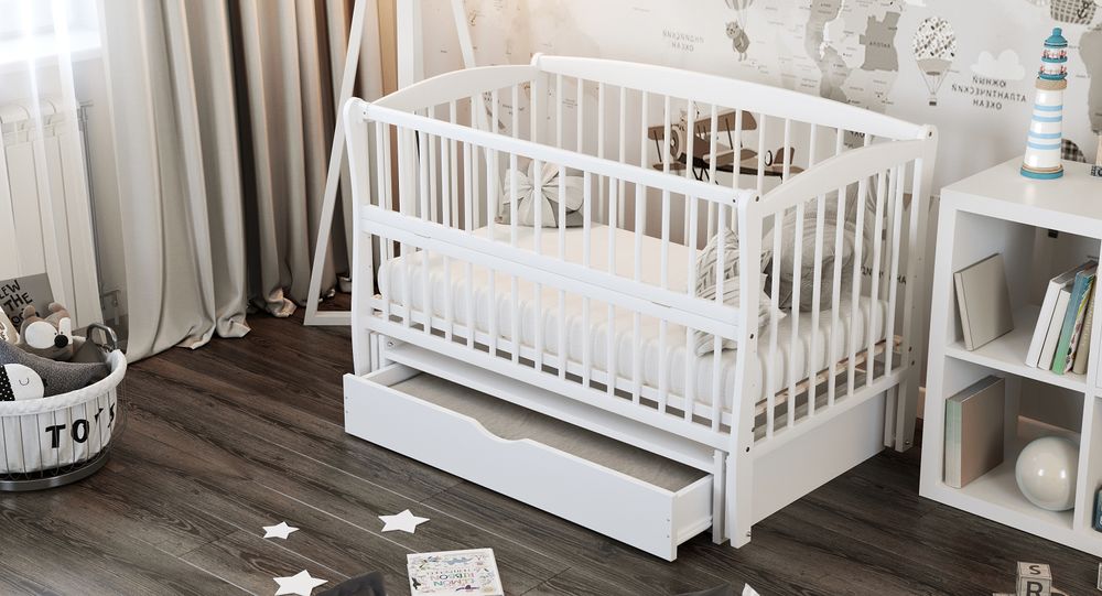 Кроватка для новорожденных (маятник, ящик) три дуги белая, Белый