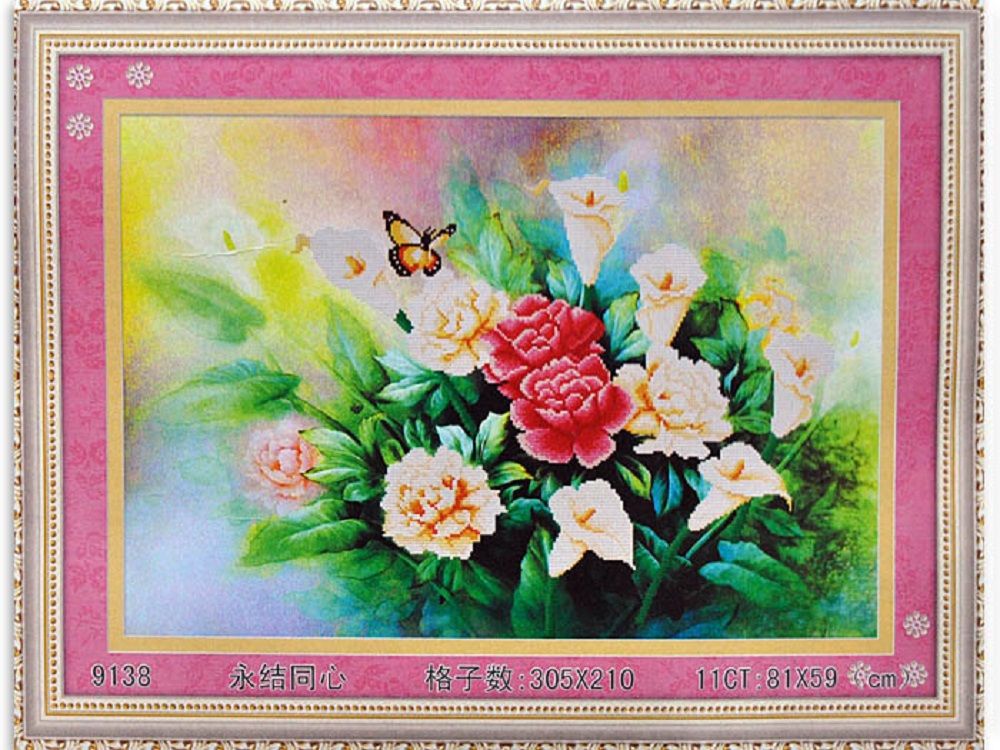 Купить Набор для вышивания крестом 81х59 см Бабочки и Цветы