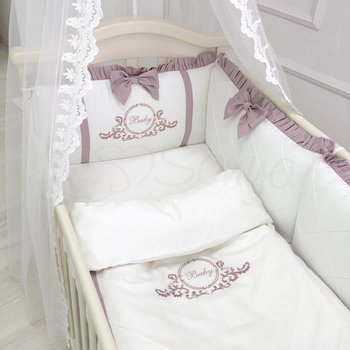 Сатиновое постельное белье с бортиками для новорожденных Beautiful пудра, без балдахина