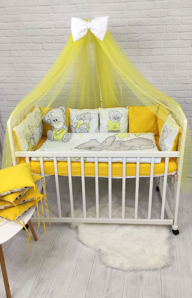 Детское постельное для новорожденных Teddy желтый, с балдахином