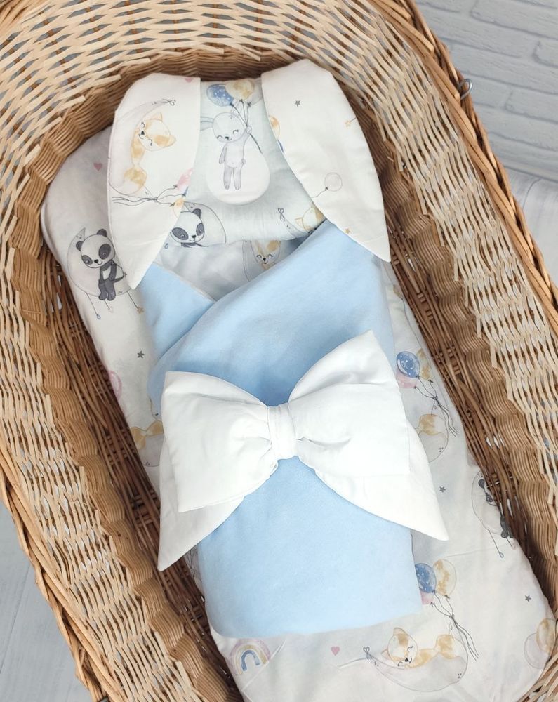 Всесезонный конверт на выписку - набор в коляску новорожденным Фантазія: одеяло + бант + ортопедическая подушка + простинь на резинке
