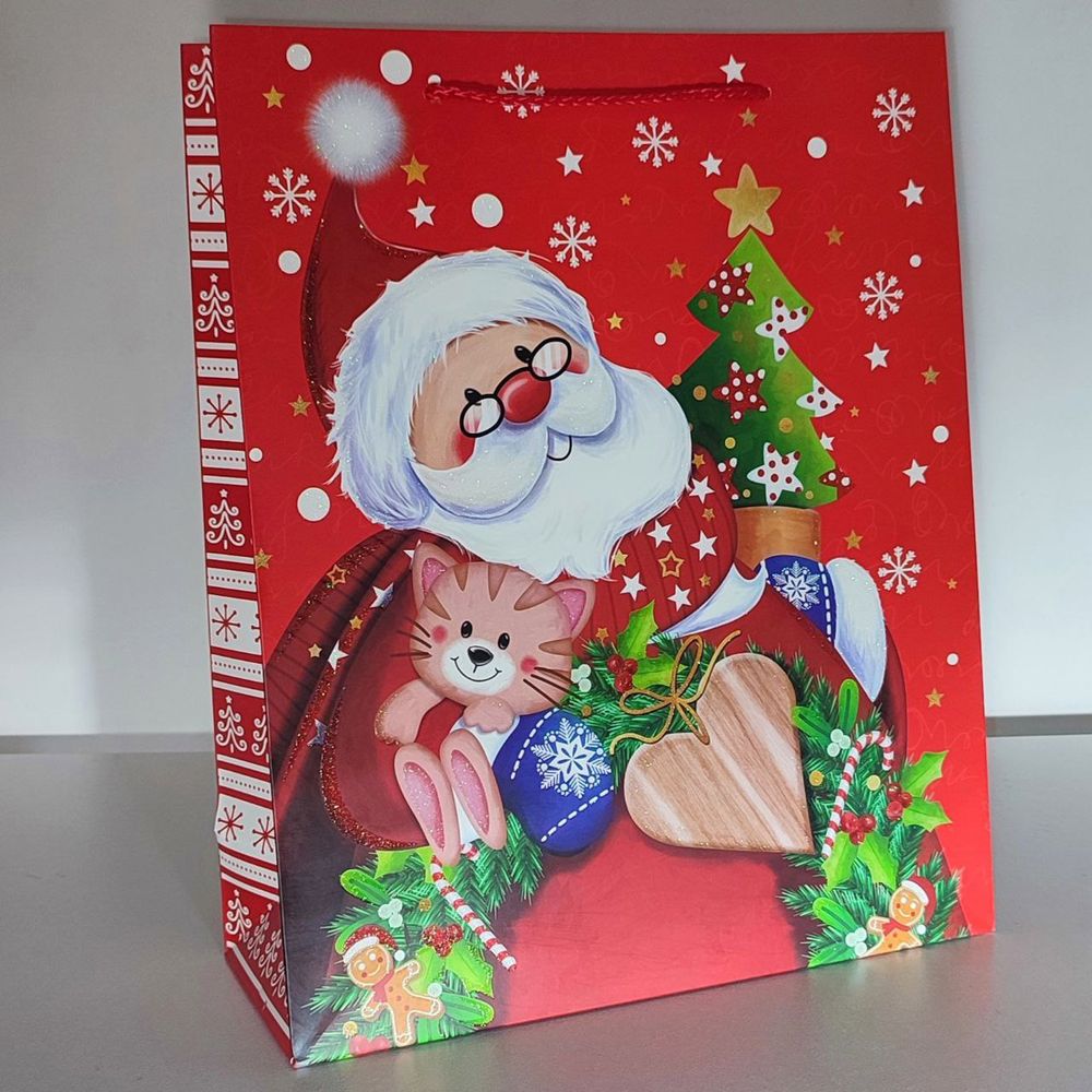 Величезні новорічні пакети 72х51х16 см з Гліттером Санта №2, Величезні, Новорічний