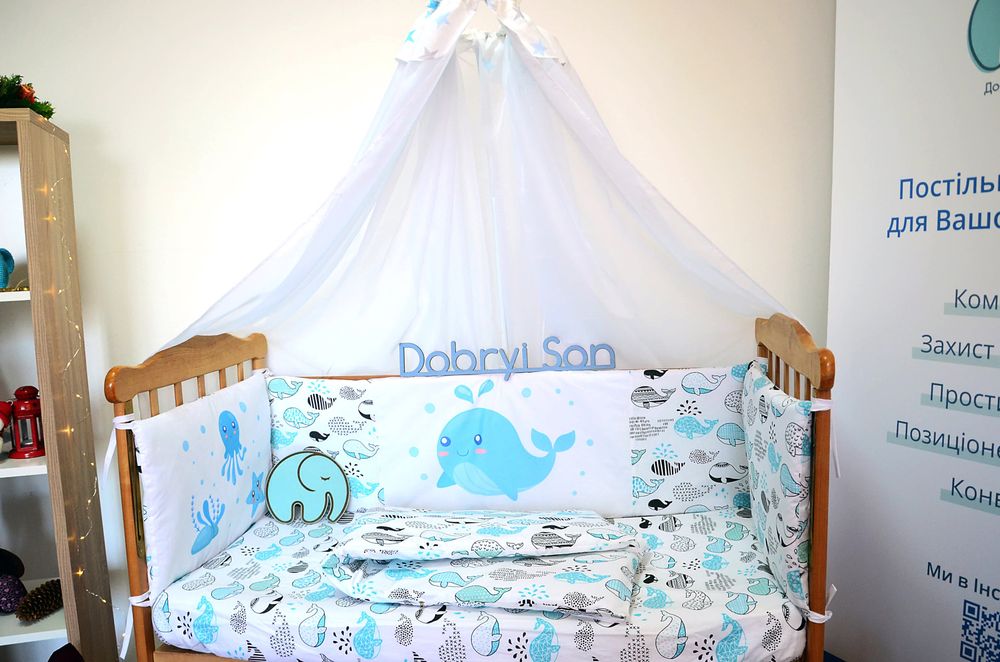 Спальний комплект для новонароджених в ліжечко Китенок, без балдахіна
