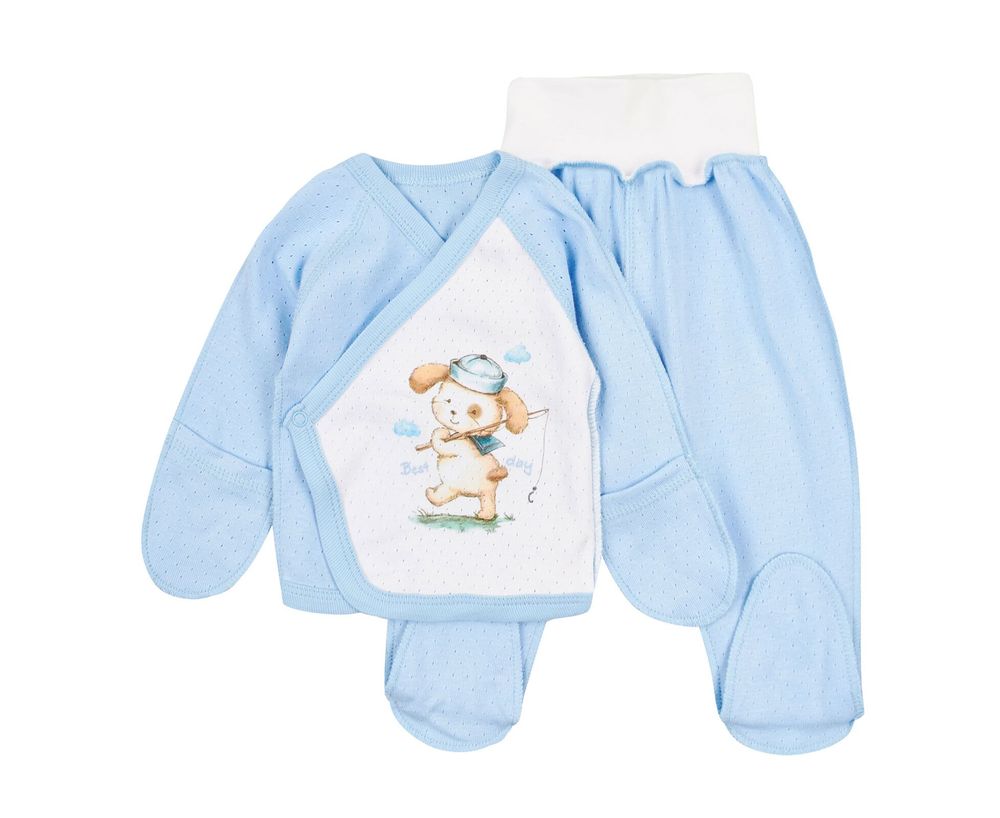 Легкий комплект одежді для новорожденного распашонка с ползунками из мультирипп в дырочку