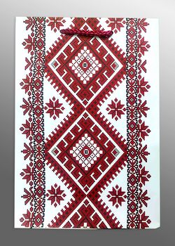 Подарунковий пакет Вишиванка 23х18х8 червоно - чорний орнамент