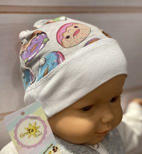 Шапочка трикотажная Пирожок для новорожденных, обхват головы 40 см, Интерлок, Шапочки без завязок