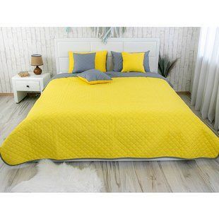 Двостороннє покривало євро Yellow Grey 220х240 см жовто - сіре, фото, ціна