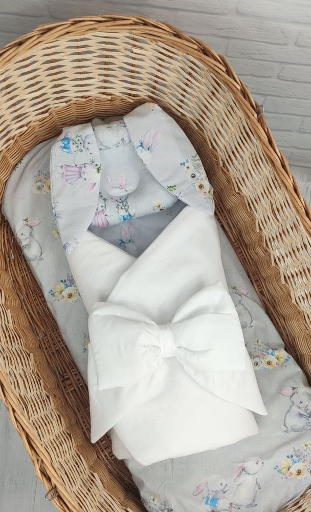 Всесезонный конверт на выписку - набор в коляску новорожденным Велюрчик: одеяло + бант + ортопедическая подушка + простинь на резинке