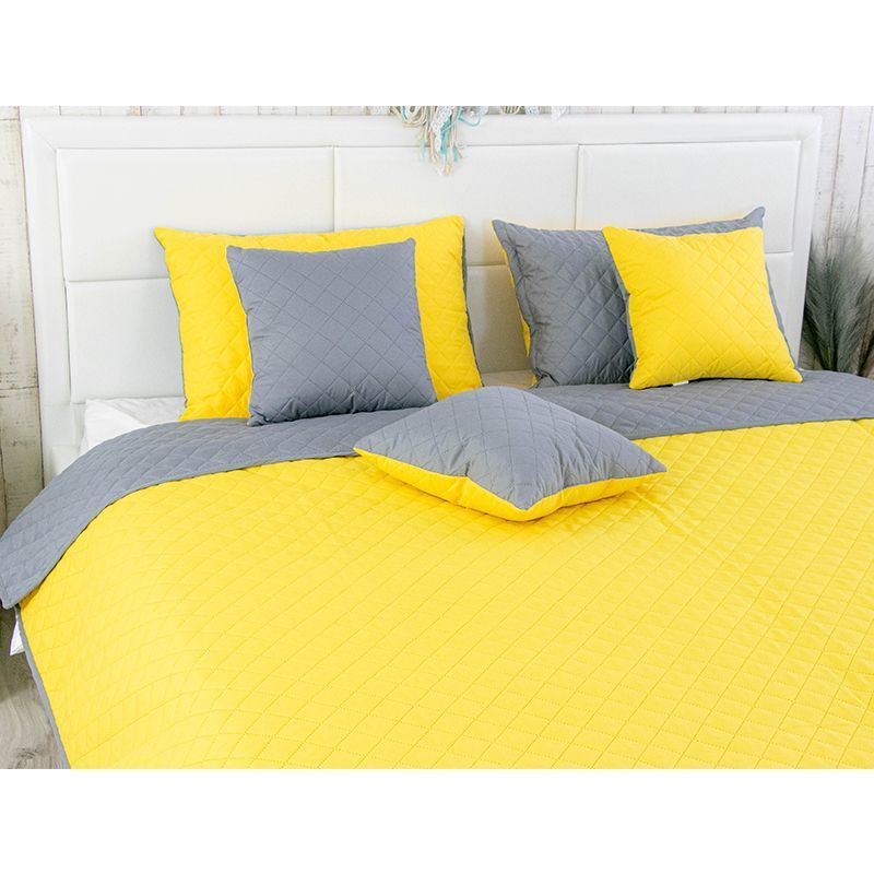 Двустороннее покрывало евро Yellow Grey 220х240 см желто - серое