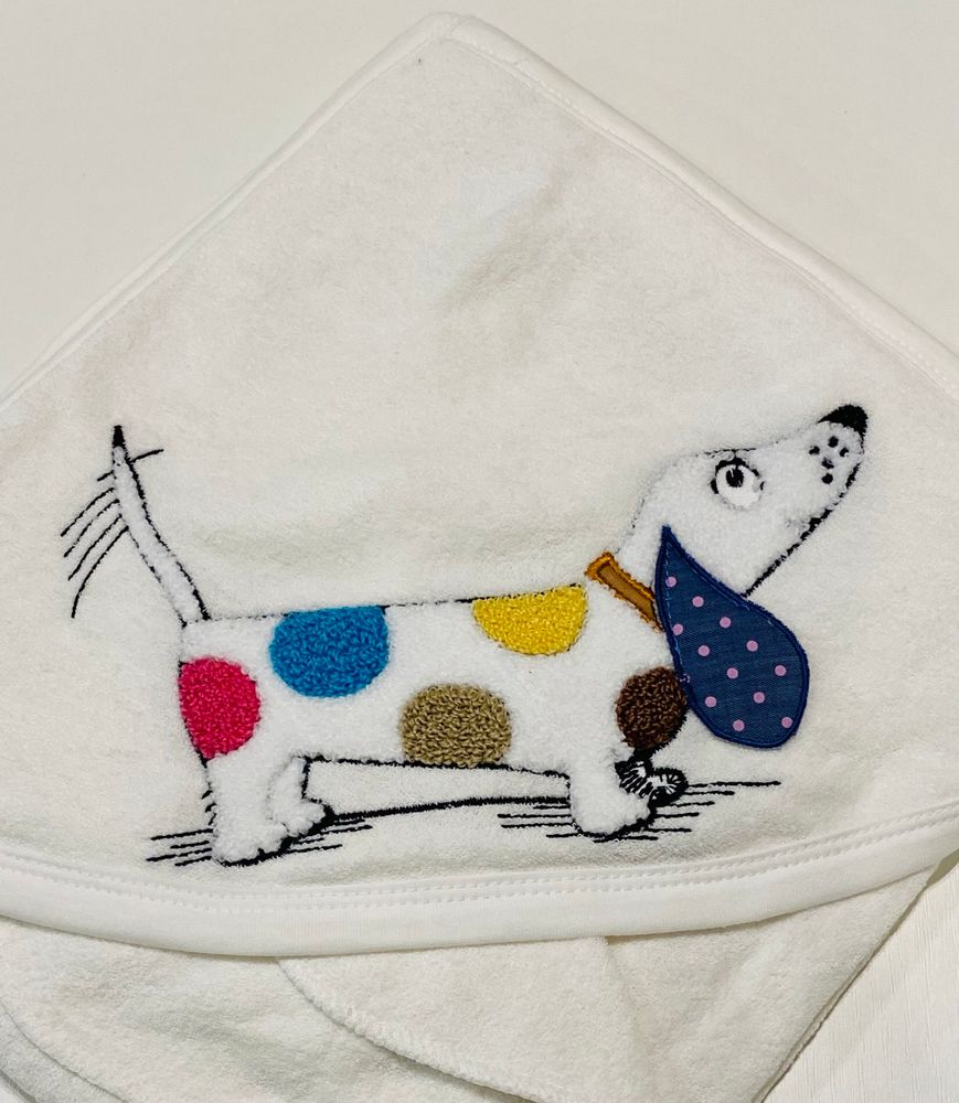 Детское полотенце уголок Собачка + салфетка, Молочный, Махра
