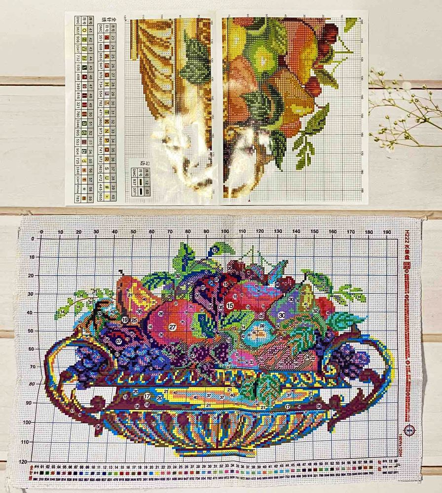 Набори для вишивання хрестом 52х34 Ваза з фруктами, Квіти, натюрморти