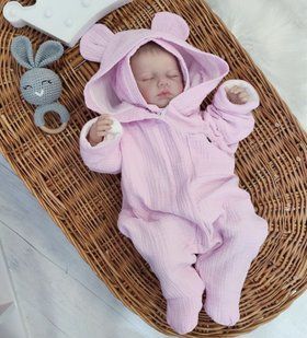 Мусліновий комбінезон з шапкою Супер Люкс для новонароджених світло - рожевий