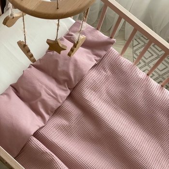 Теплий стильний плед для малюків та новонароджених у ліжечко та коляску вафля+жатка пудра
