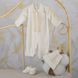 Нарядный костюм 3 предмета комбинезон + шапочка + пинетки на крещение Тимофей 4 молочный с длинным рукавом
