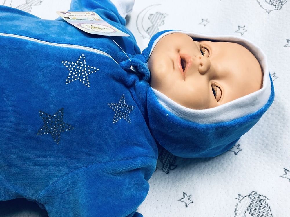 Велюровий чоловічок Зірочка на підкладці синій для новонароджених