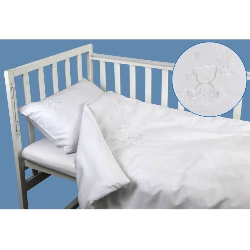 Сатиновый спальный комплект в детскую кроватку Медвеженок фото, цена, описание