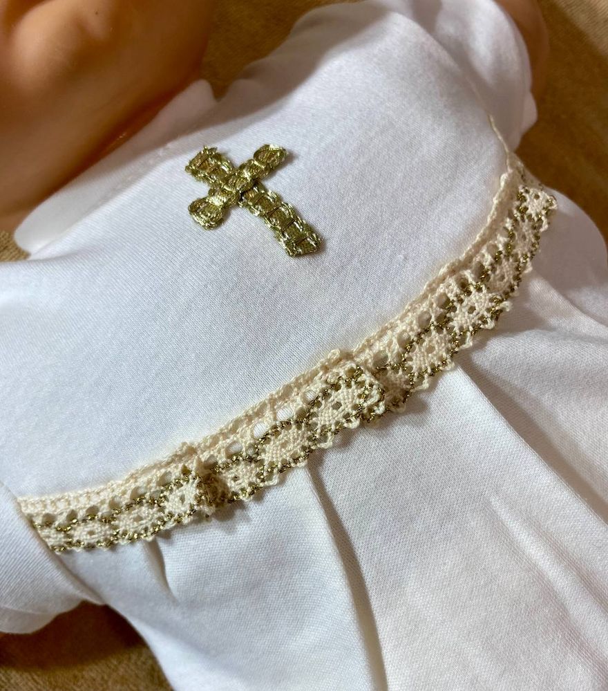 Хрестильний костюм Марія молочний із золотим хрестиком, 56, Інтерлок, Костюм, комплект, Для дівчинки