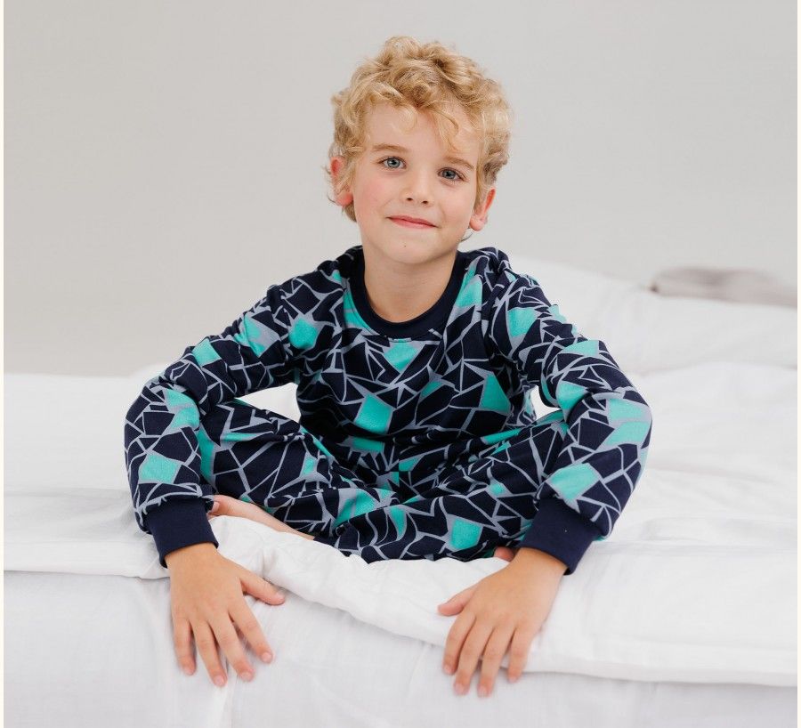 Теплая байковая пижама Мятный Узор для мальчика, 80, Фланель, байка