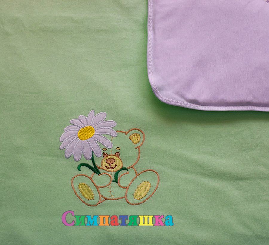 Детский плед с хлопкопоновым одеялом МИШКА салатовый