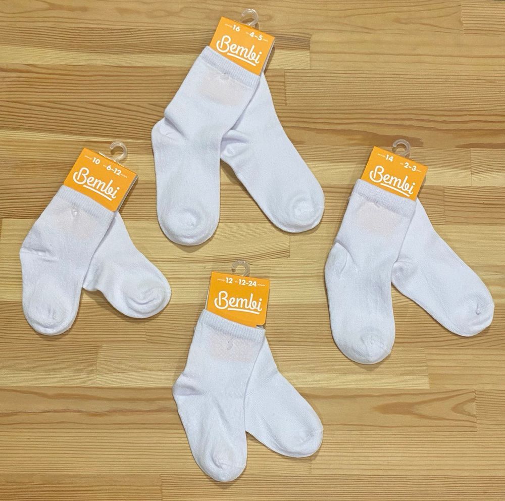Шкарпетки білі для новонароджених Бембі 1 пара, 6-12 міс (довжина стопи 10 см), Трикотаж