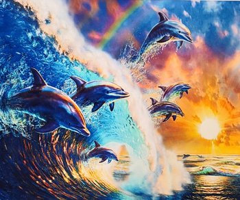 Алмазна мозаїка на підрамнику Дельфіни на хвилі