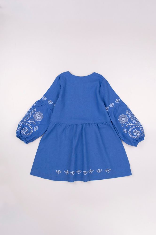 Детское Льняное платье Українка вышиванка голубое