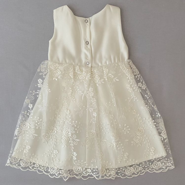 Нарядное платье Ажурне для девочки атлас + гипюр молочное
