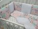 Универсальный набор с бортиками в виде подушек подходит в стандартную прямоугольную кроватку 120х60 см и круглую ( а также овальную) кроватку для новорожденного Единорожки розовые со звездами