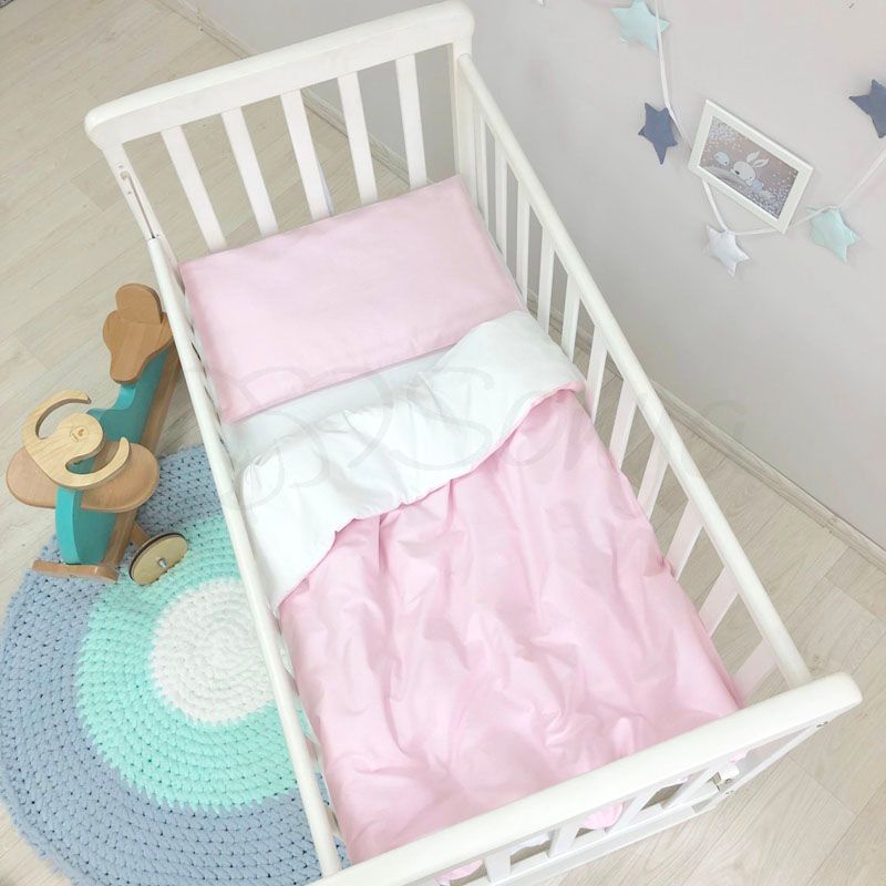 Сменный постельный комплект в кроватку для новорожденных розовый фото, цена, описание