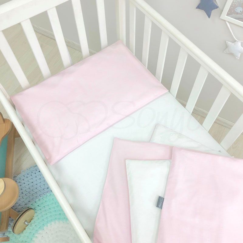 Сменный постельный комплект в кроватку для новорожденных розовый фото, цена, описание