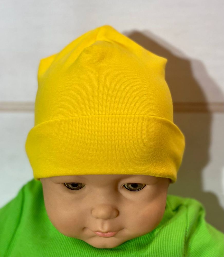 Двуслойная шапочка детская Топ желтая, обхват головы 40 см, Рибана, Шапка