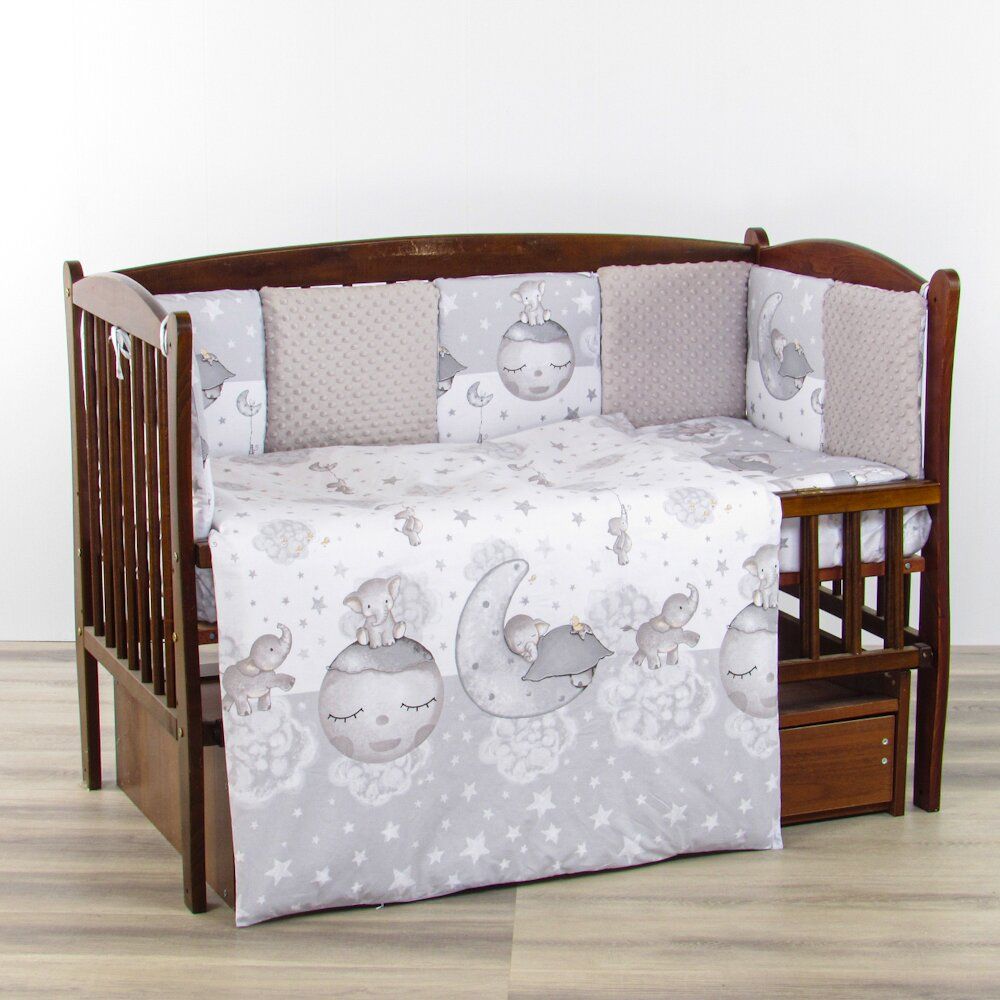Спальный комплект для новорожденных Сладкий сон серый плюш 6 предметов