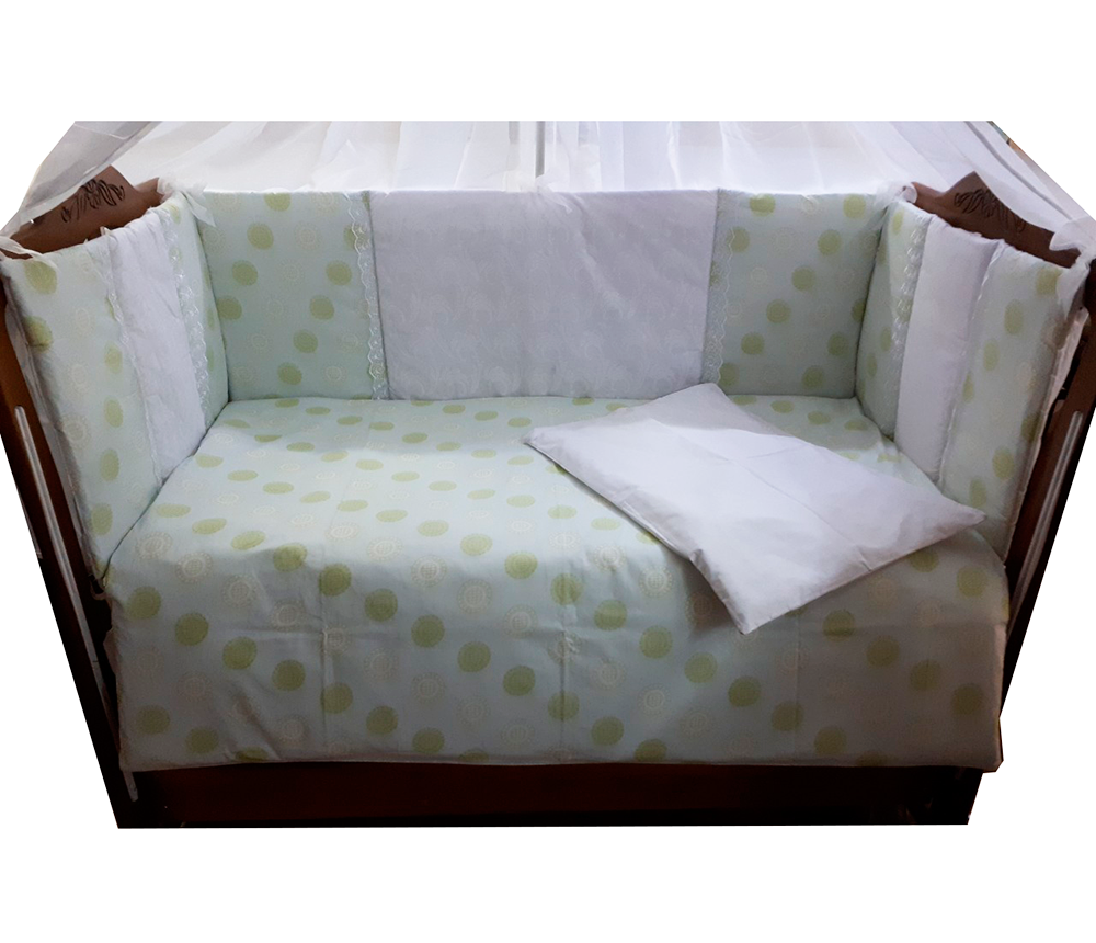 Бортики в ліжечко з постіллю Печеньки Зелені, 90х120 см, бортики з постіллю