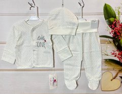 Комплект тройка для новорожденных Фламинго , Молочный, 62, Кулир, Костюм, комплект