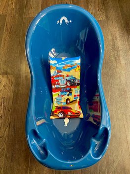 Набір для купання новонародженого ванна дитяча 102 см синя зі зливом + гірка Машинки